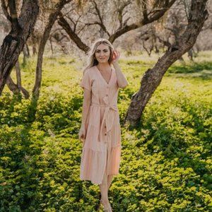 Wren and Ivory peach tie and button down dress size small